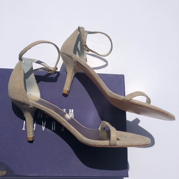 Stuart Weitzman NWB Nude Goosebump toe strap heel - Picture 5 of 8